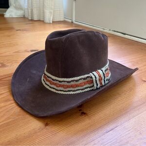 Vintage Mens Western Felt Cowboy Hat M Brown Wide Band Rodeo Festival Boho